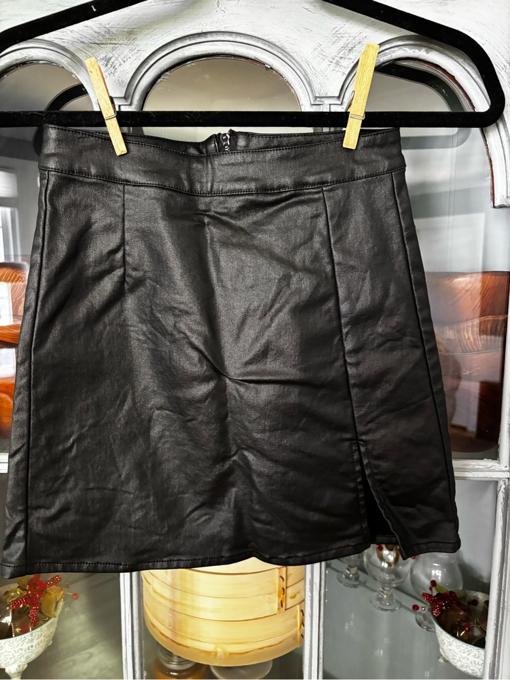 Women's Black Faux Leather Mini Skirt